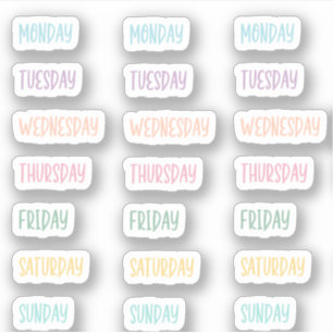 Days of the Week Colorful Pastel Cute Handwriting