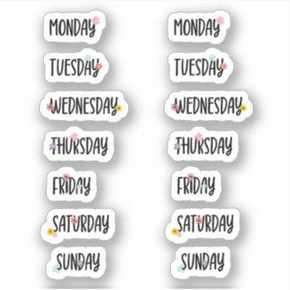 Days of the Week Cute Floral Black Handwriting