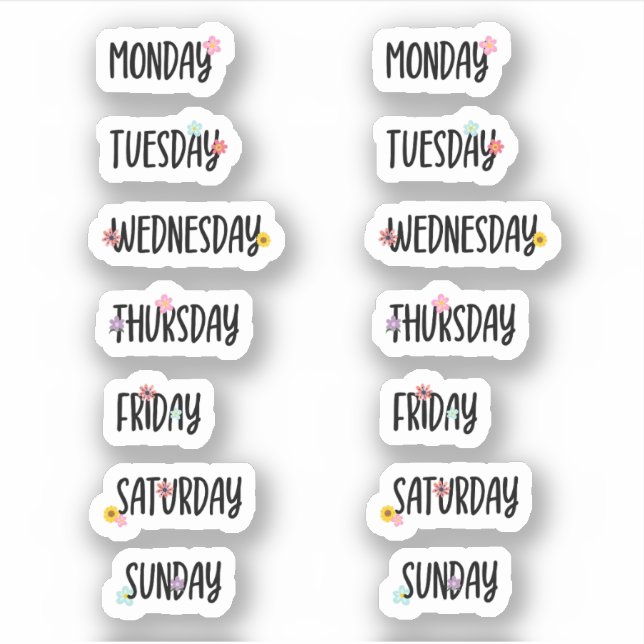 Days of the Week Cute Floral Black Handwriting (Front)