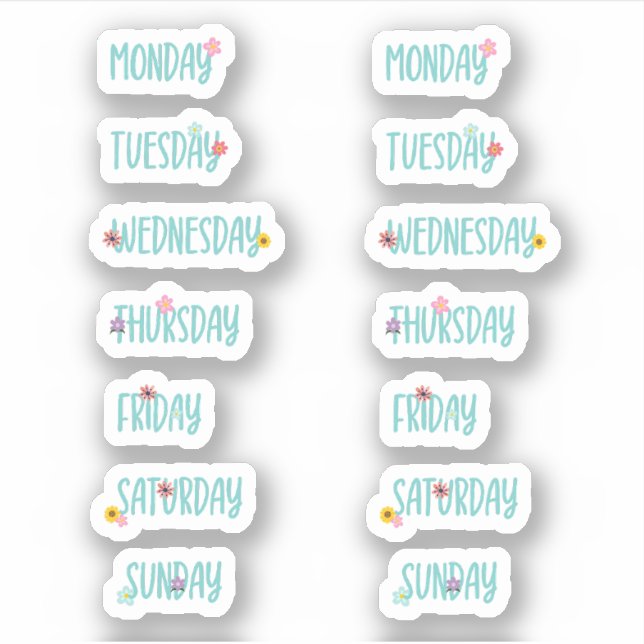 Days of the Week Cute Floral Green Handwriting (Front)