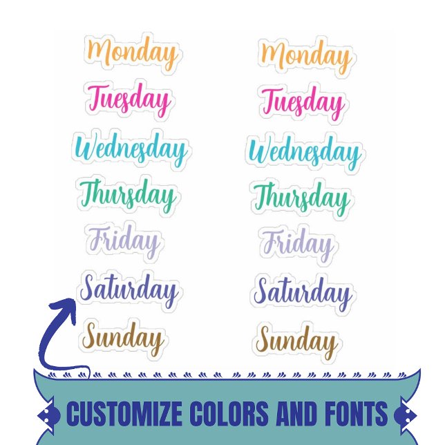 Days of The Week Decorative Custom Stickers (Day of The Week Decorative Custom Stickers Monday to Sunday for Planners, Journals, Labels.)