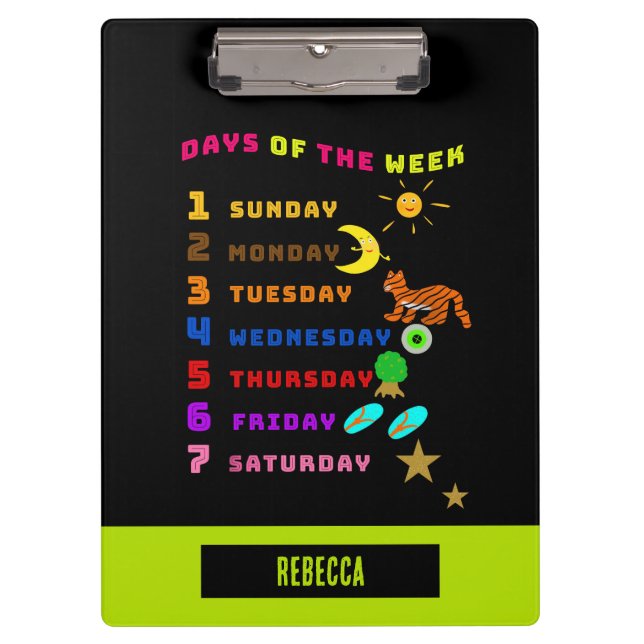 Days of the week learning clipboard (Front)