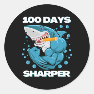 Days Sharper Shark Fun 100 Days Of School  Classic Round Sticker