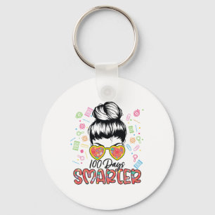 Days Smarter 100th Day Of School Girls Messy Bun H Keychain