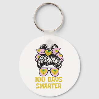 Days Smarter Girls Messy Bun Hair 100th Day Of Sch Keychain