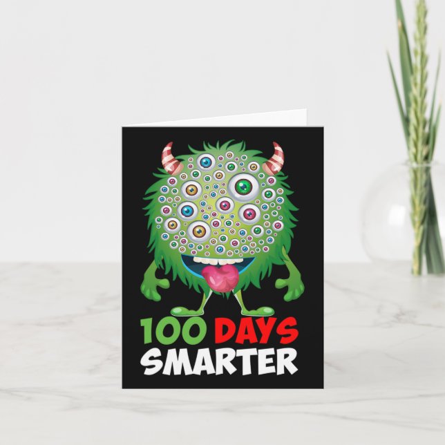 Days Smarter Happy 100th Day Of School Fun Monster Card (Front)