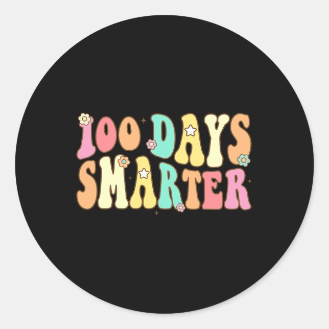 Days Smarter Happy 100th Day Of School Groovy Boy  Classic Round Sticker (Front)