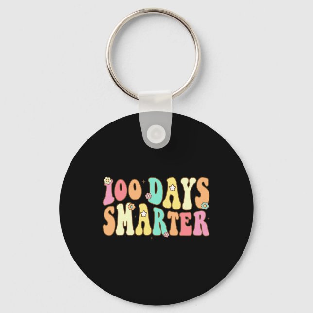 Days Smarter Happy 100th Day Of School Groovy Boy  Keychain (Front)