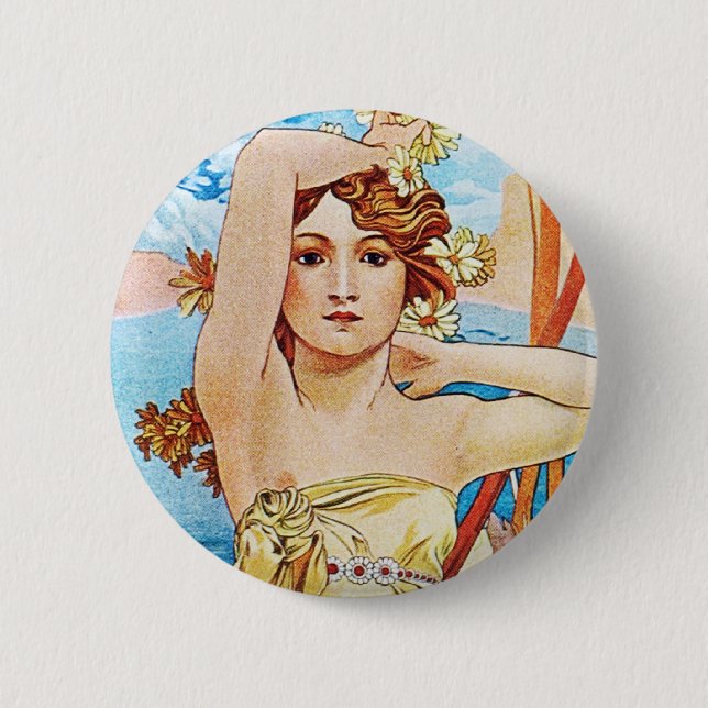 Daytime, Alphonse Mucha 2 Inch Round Button (Front)