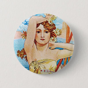 Daytime, Alphonse Mucha 2 Inch Round Button