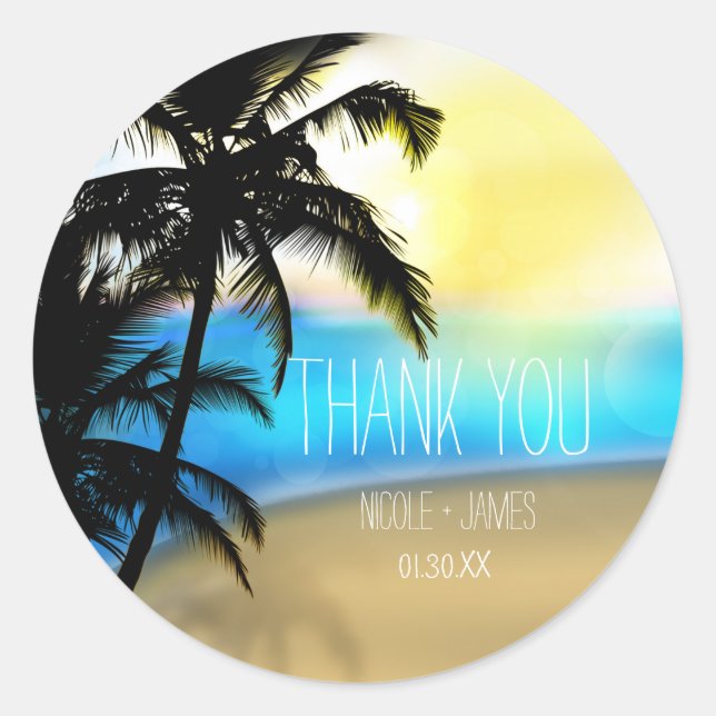 Daytime Beach & Palm Trees Tropical Favour Sticker (Front)