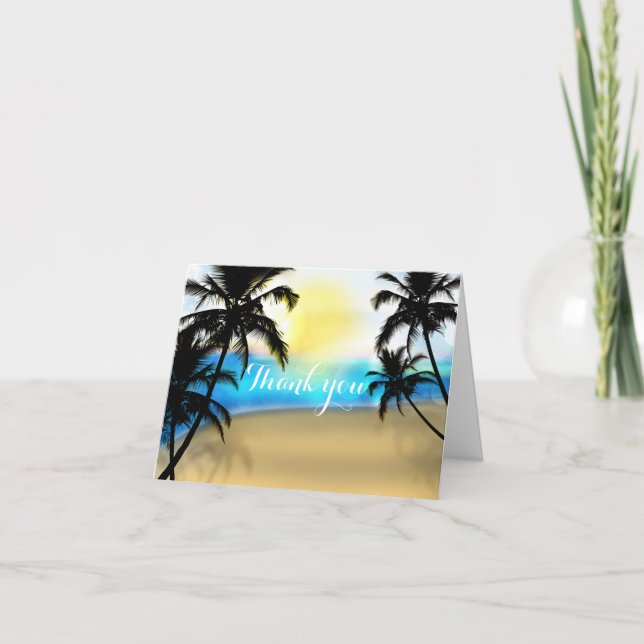 Daytime Beach & Palm Trees Tropical Thank You Card (Front)