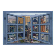 Daytime Las Vegas Strip 6 Pane Open Window Poster