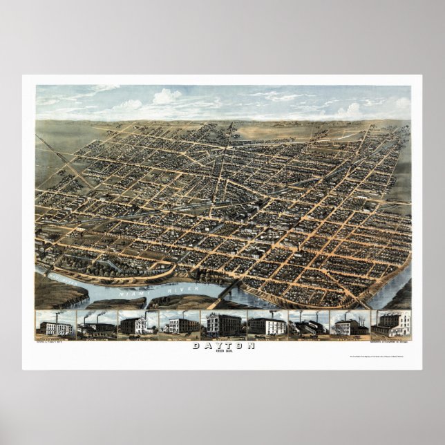Dayton, OH Panoramic Map - 1870 Poster (Front)