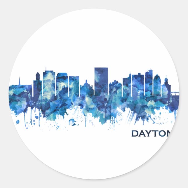 Dayton Ohio Skyline Blue Classic Round Sticker (Front)