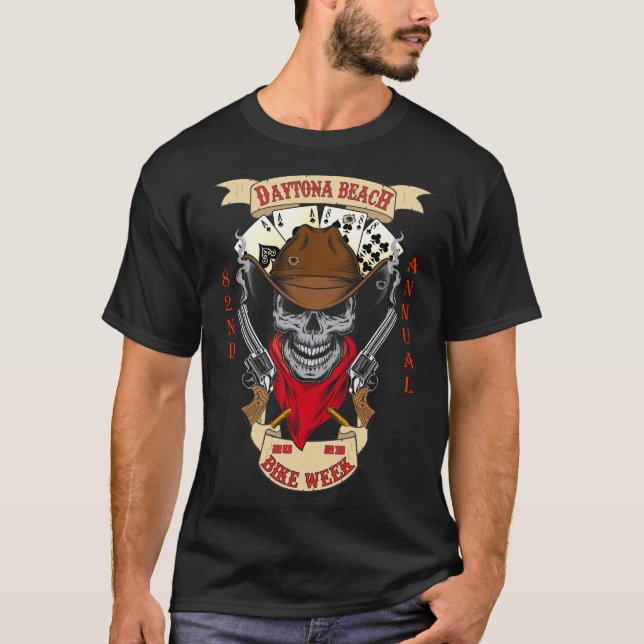 Daytona Beach Bike Week 2023 Cowboy Skull T-Shirt (Front)