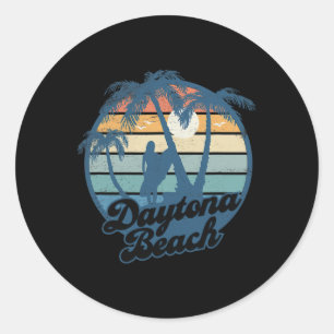 Daytona Beach Fl Surfer Girl Vintage Sunset Vacati Classic Round Sticker