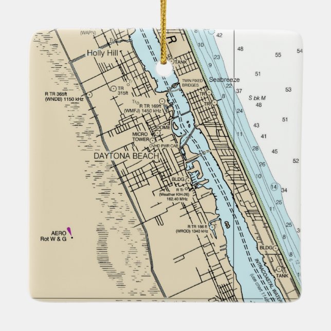 Daytona Beach Florida Chart Ceramic Ornament (Back)