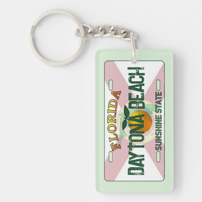 Daytona Beach Florida flag license plate keychain (Front)