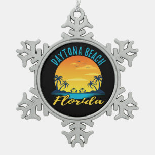 Daytona Beach Florida Palm Trees Beach Snowflake Pewter Christmas Ornament