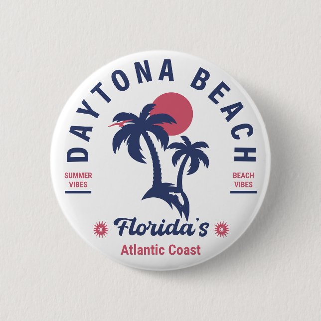 Daytona Beach Florida Palm Trees Souvenirs 60s 2 Inch Round Button (Front)
