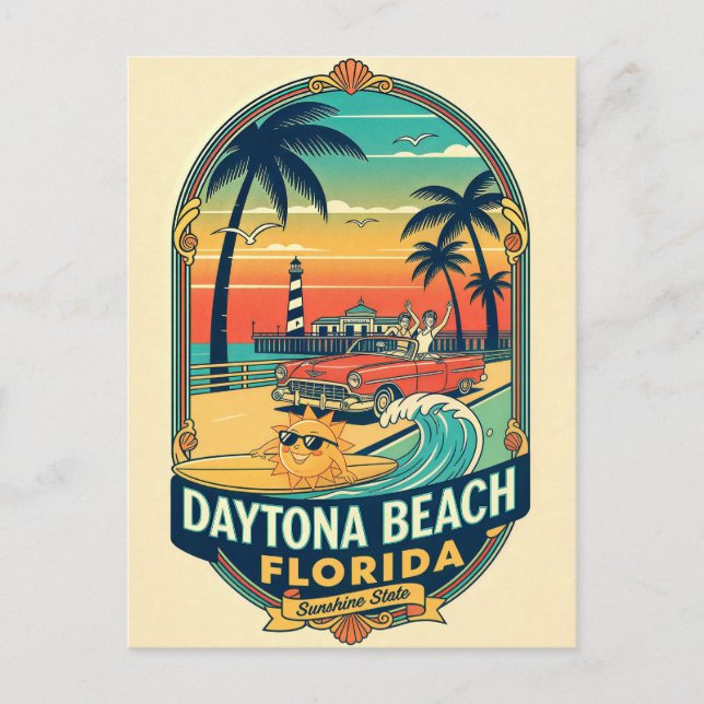 Daytona Beach Florida Retro 1950s Postcard (Front)