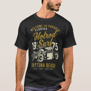 Daytona Beach Florida Retro Hotrod Surf Distressed T-Shirt