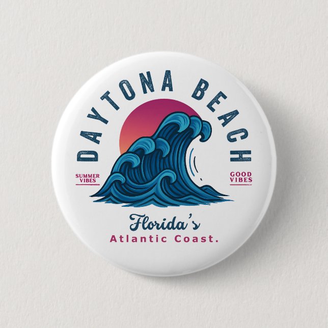 DAYTONA BEACH FLORIDA SUMMER WAVES VACATION 2 INCH ROUND BUTTON (Front)