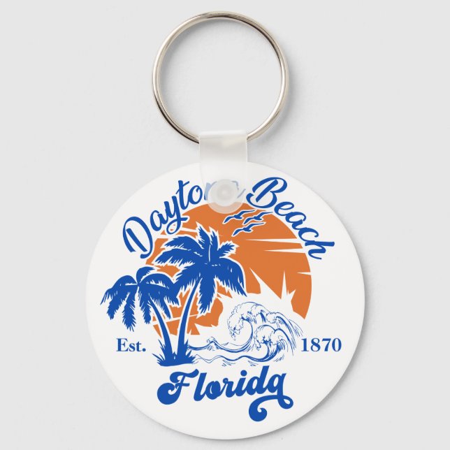 Daytona Beach Florida Summer Waves Vacation 60s Keychain (Front)