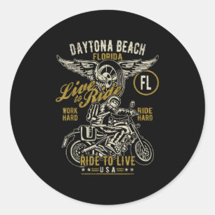 Daytona Beach Florida Usa Motorcycle Distressed De Classic Round Sticker
