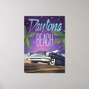 Daytona Beach Vintage Car Travel poster Canvas Print