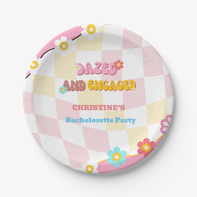 Dazed And Engaged Bachelorette Party Decor 70'S  Paper Plate (Front)