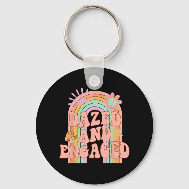 Dazed And Engaged Groovy Rainbow Team Bride Bachel Keychain (Front)