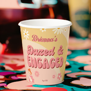 Dazed and engaged groovy retro daisy bachelorette paper cups