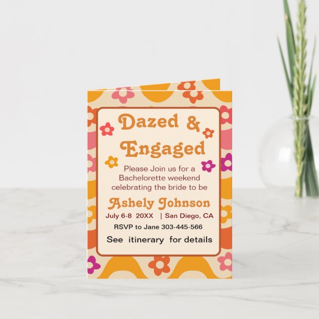 Dazed and Engaged retro 70s Bachelorette party   Invitation (Front)