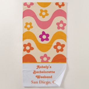 Dazed and Engaged retro 70s Bachelorette weekend  Beach Towel