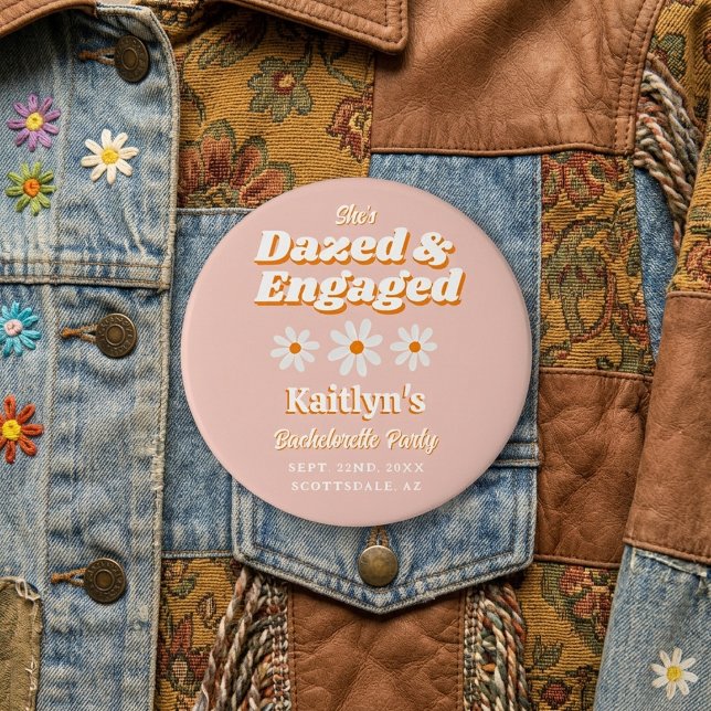 Dazed & Engaged Groovy 70s Bachelorette Party 4 Inch Round Button (Creator Uploaded)