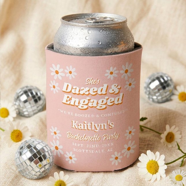 Dazed & Engaged Groovy 70s Bachelorette Party Can Cooler (Creator Uploaded)
