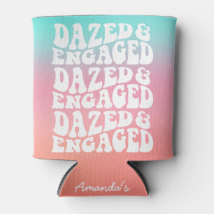Dazed Engaged Pink Aqua Bridal Shower Can Cooler