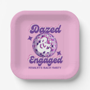 Dazed & Engaged Retro Disco Bachelorette Party Paper Plate