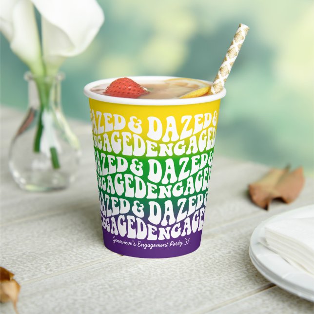 Dazed Engaged Retro Mardi Gras Engagement Party Paper Cups (Insitu)