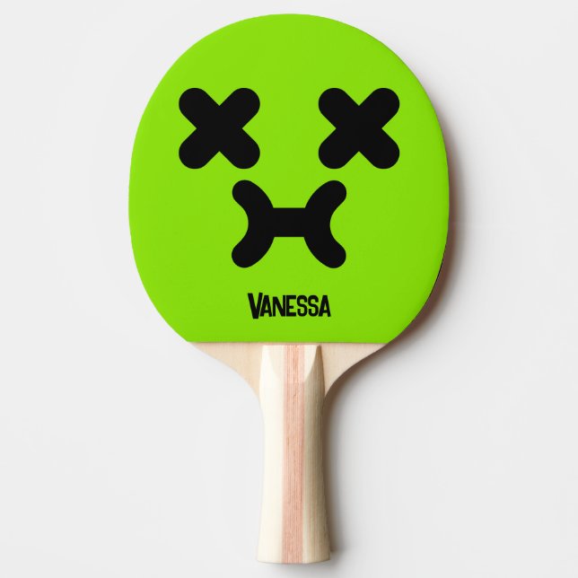 Dazed Pouty Face Green with Name Ping Pong Paddle (Front)