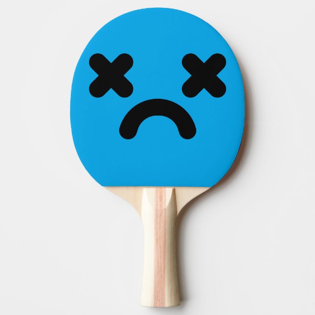 Dazed Sad Face Blue Ping Pong Paddle (Front)