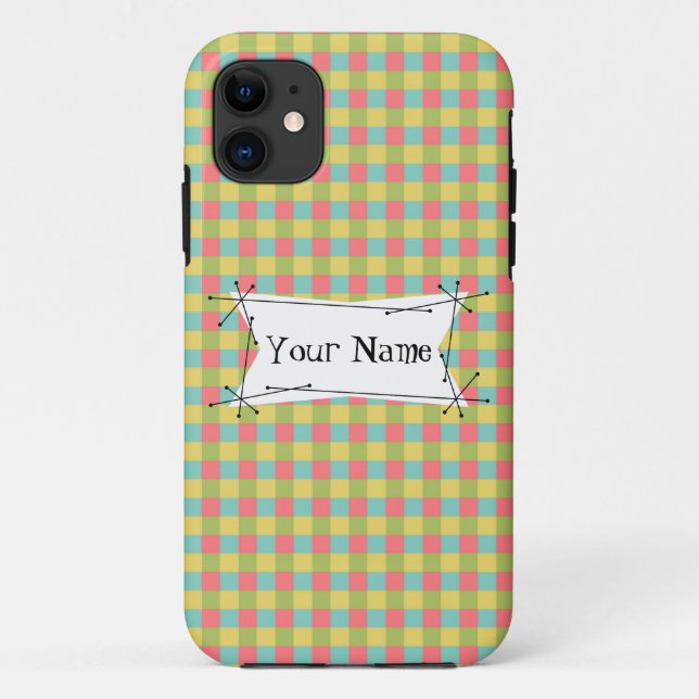 Dazzle Check 'Name' iPhone case vertical (Back)