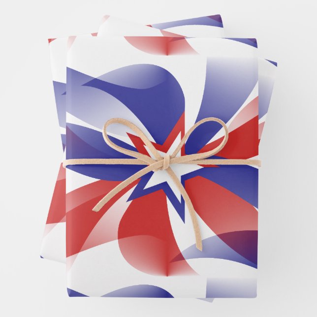 Dazzle Me Patriotic Stars - Red White Blue Wrapping Paper Sheet (In situ)