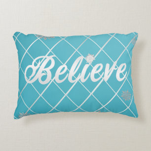Dazzling Believe Light Blue and Silver Chequered  Accent Pillow