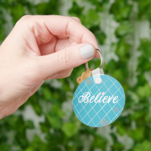 Dazzling Believe Light Blue and Silver Chequered  Keychain
