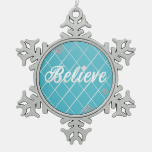 Dazzling Believe Light Blue and Silver Chequered Snowflake Pewter Christmas Ornament