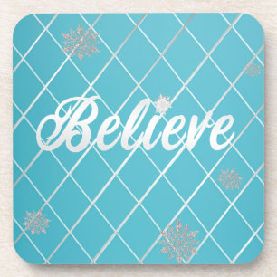 Dazzling Believe Light Blue and Silver Coaster
