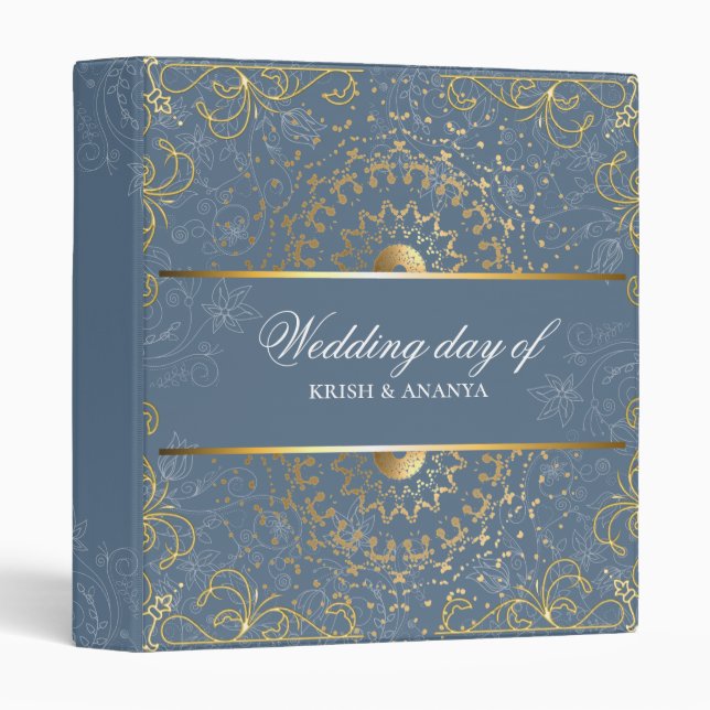 Dazzling Blue and Gold Wedding Planner Binder (Front/Spine)